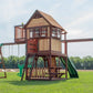Cedar Wood Playground Swing Set Huge 9 Kid Fort Wave Slide Climbing Wall