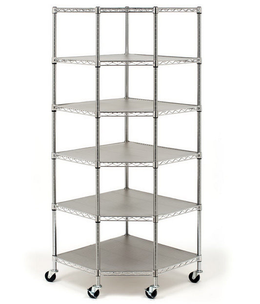 6 Tier Corner Shelving Unit Heavy Duty Steel Storage Shelf Adjustable Height