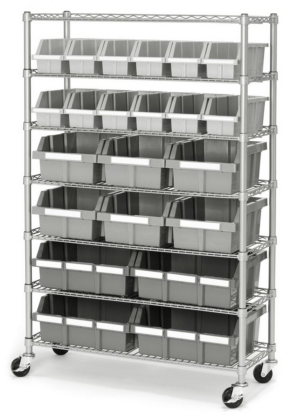 7 Shelf 22 Bin Rack Rolling Storage Shelving Commercial Storing Wire Shelves