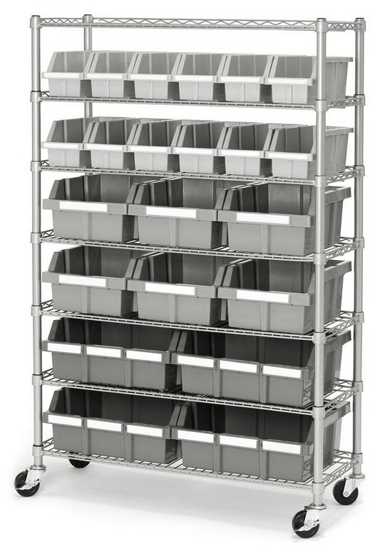 7 Shelf 22 Bin Rack Rolling Storage Shelving Commercial Storing Wire Shelves