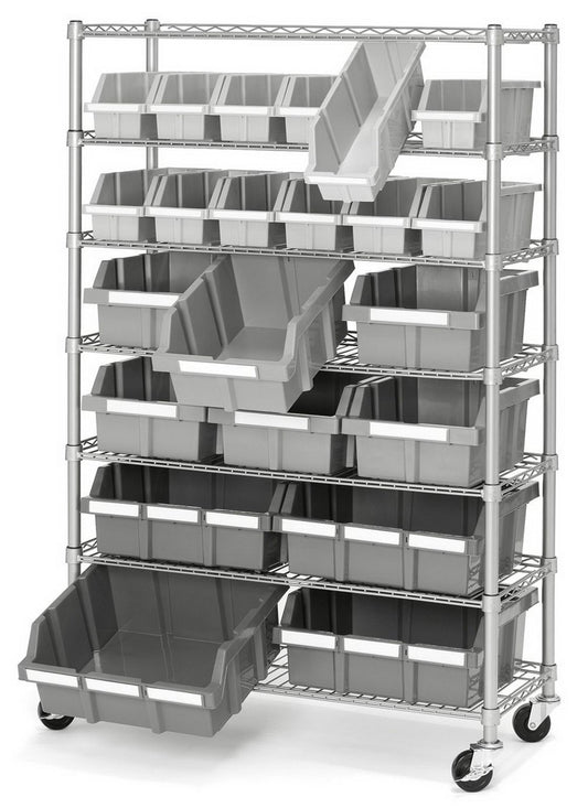 7 Shelf 22 Bin Rack Rolling Storage Shelving Commercial Storing Wire Shelves
