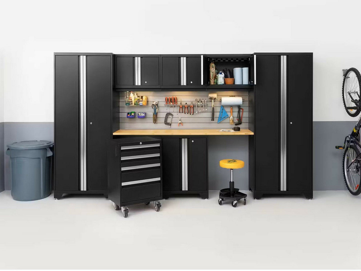 Huge 9 pc Garage Storage Tool Cabinets Set 72" Stainless Steel Top Work Bench