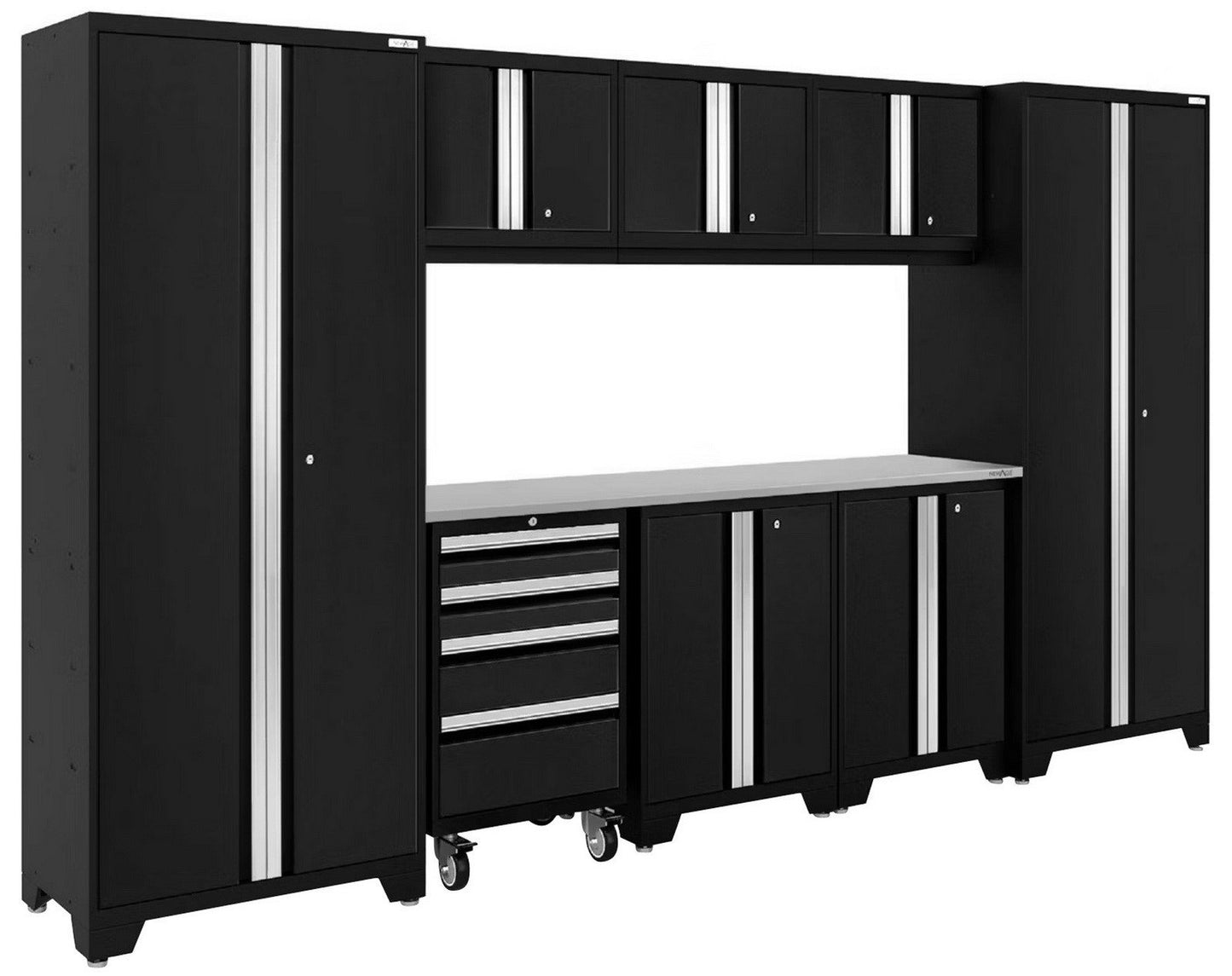 Huge 9 pc Garage Storage Tool Cabinets Set 72" Stainless Steel Top Work Bench