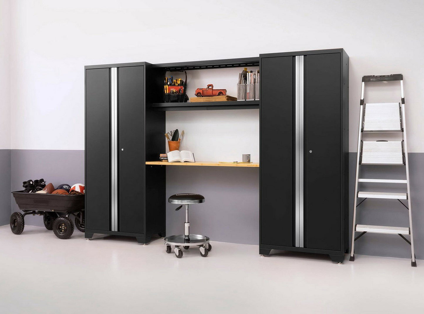 Huge 9 pc Garage Storage Tool Cabinets Set 72" Stainless Steel Top Work Bench