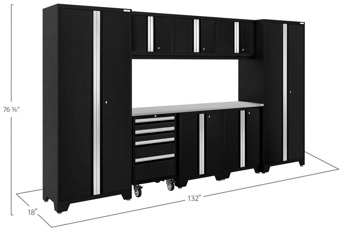 Huge 9 pc Garage Storage Tool Cabinets Set 72" Stainless Steel Top Work Bench