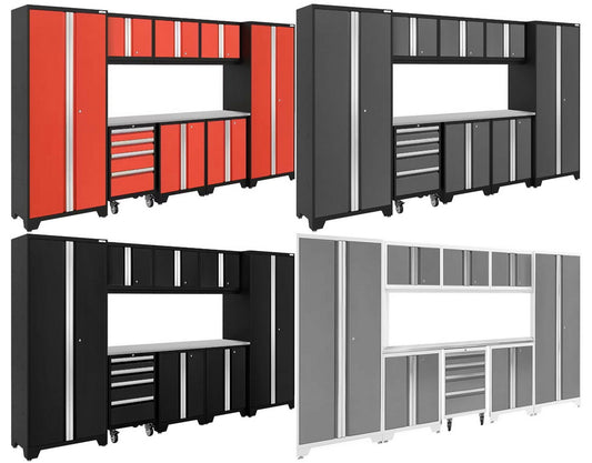 Huge 9 pc Garage Storage Tool Cabinets Set 72" Stainless Steel Top Work Bench