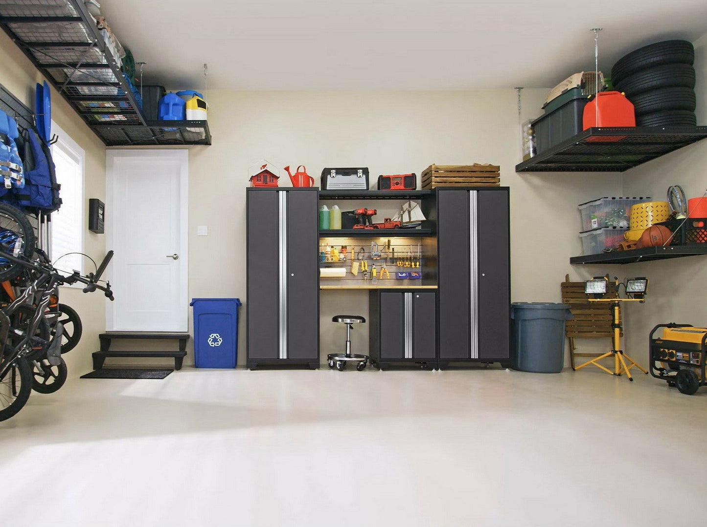 Huge 9 pc Garage Storage Tool Cabinets Set 72" Stainless Steel Top Work Bench