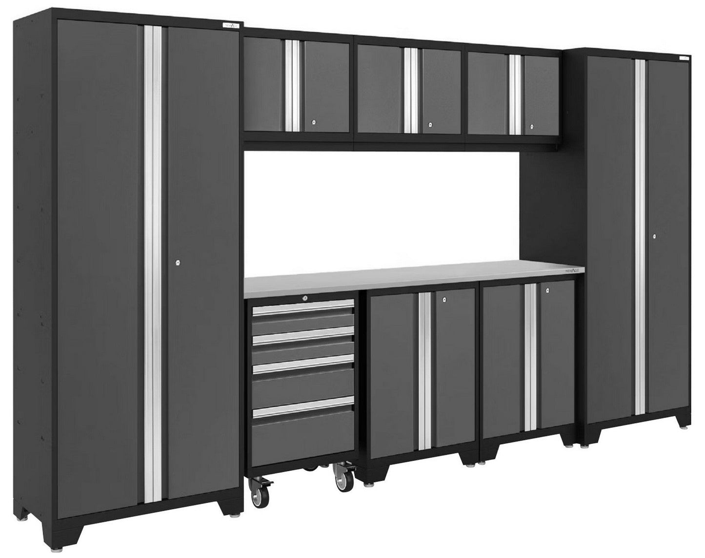 Huge 9 pc Garage Storage Tool Cabinets Set 72" Stainless Steel Top Work Bench