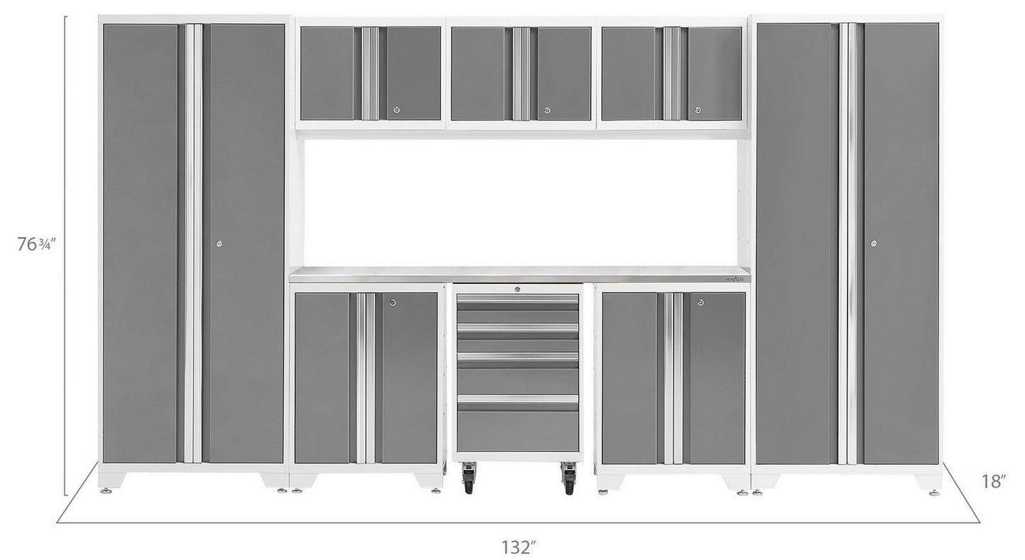 Huge 9 pc Garage Storage Tool Cabinets Set 72" Stainless Steel Top Work Bench