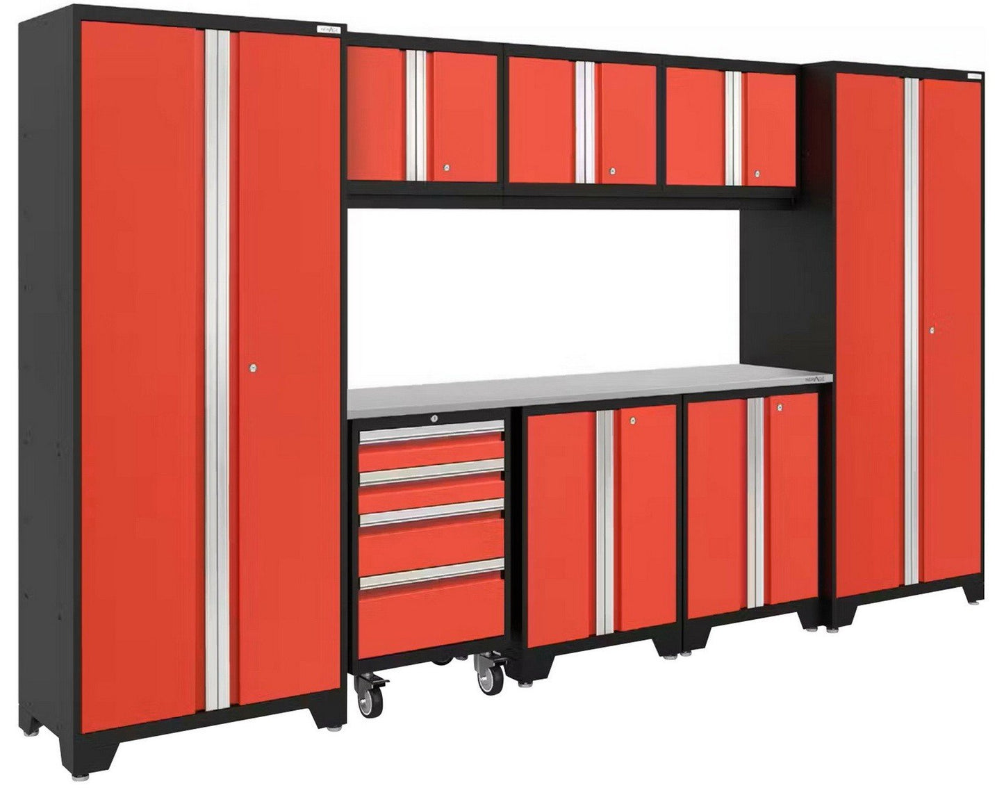 Huge 9 pc Garage Storage Tool Cabinets Set 72" Stainless Steel Top Work Bench