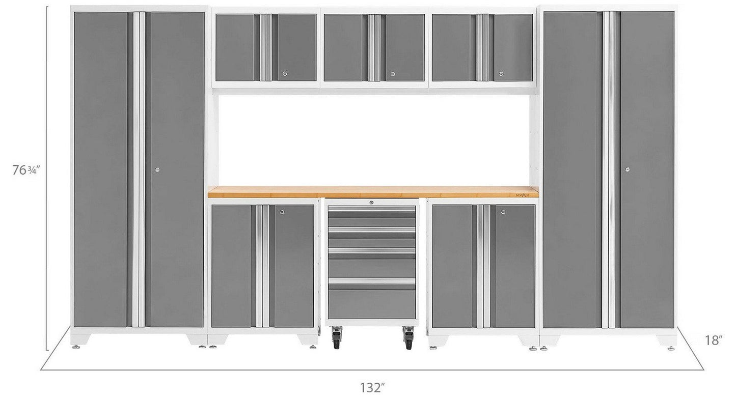 Huge 9 pc Garage Storage Tool Cabinets Set 72" Stainless Steel Top Work Bench