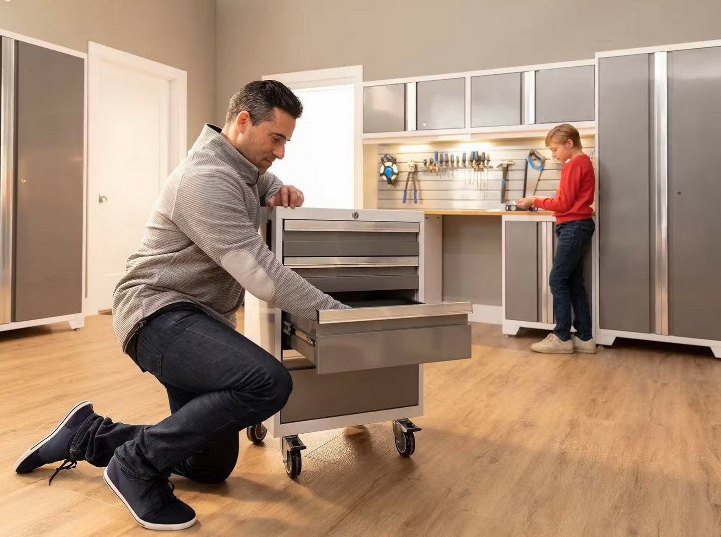 Huge 9 pc Garage Storage Tool Cabinets Set 72" Stainless Steel Top Work Bench