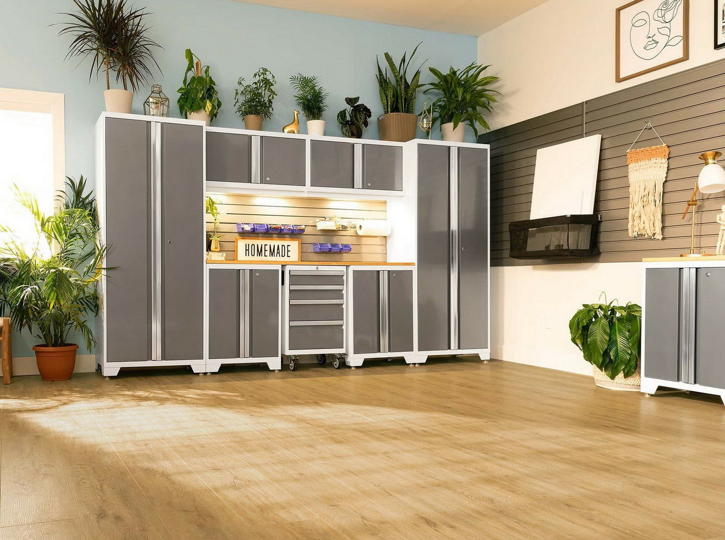 Huge 9 pc Garage Storage Tool Cabinets Set 72" Stainless Steel Top Work Bench