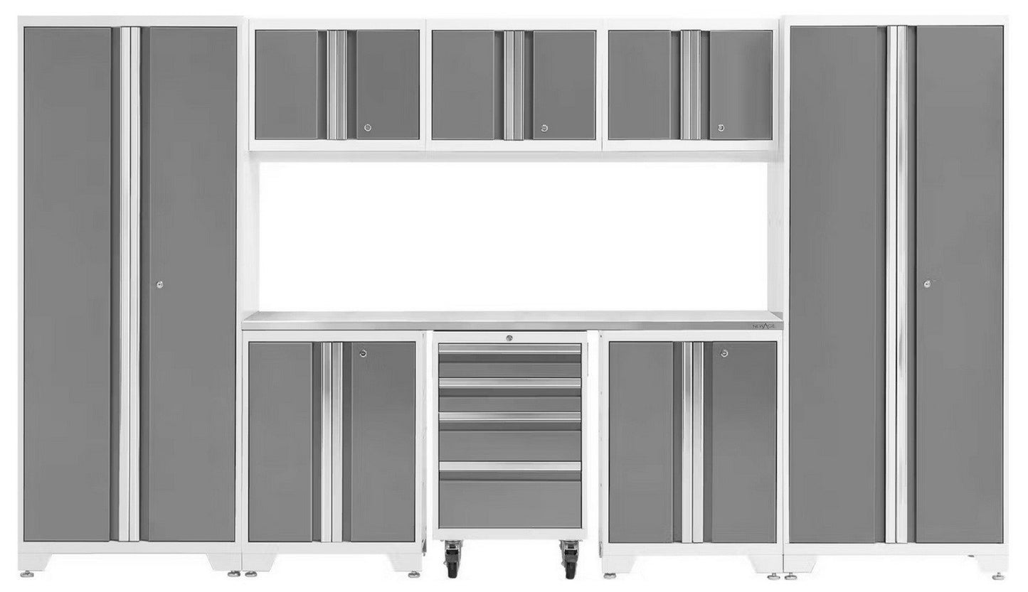Huge 9 pc Garage Storage Tool Cabinets Set 72" Stainless Steel Top Work Bench