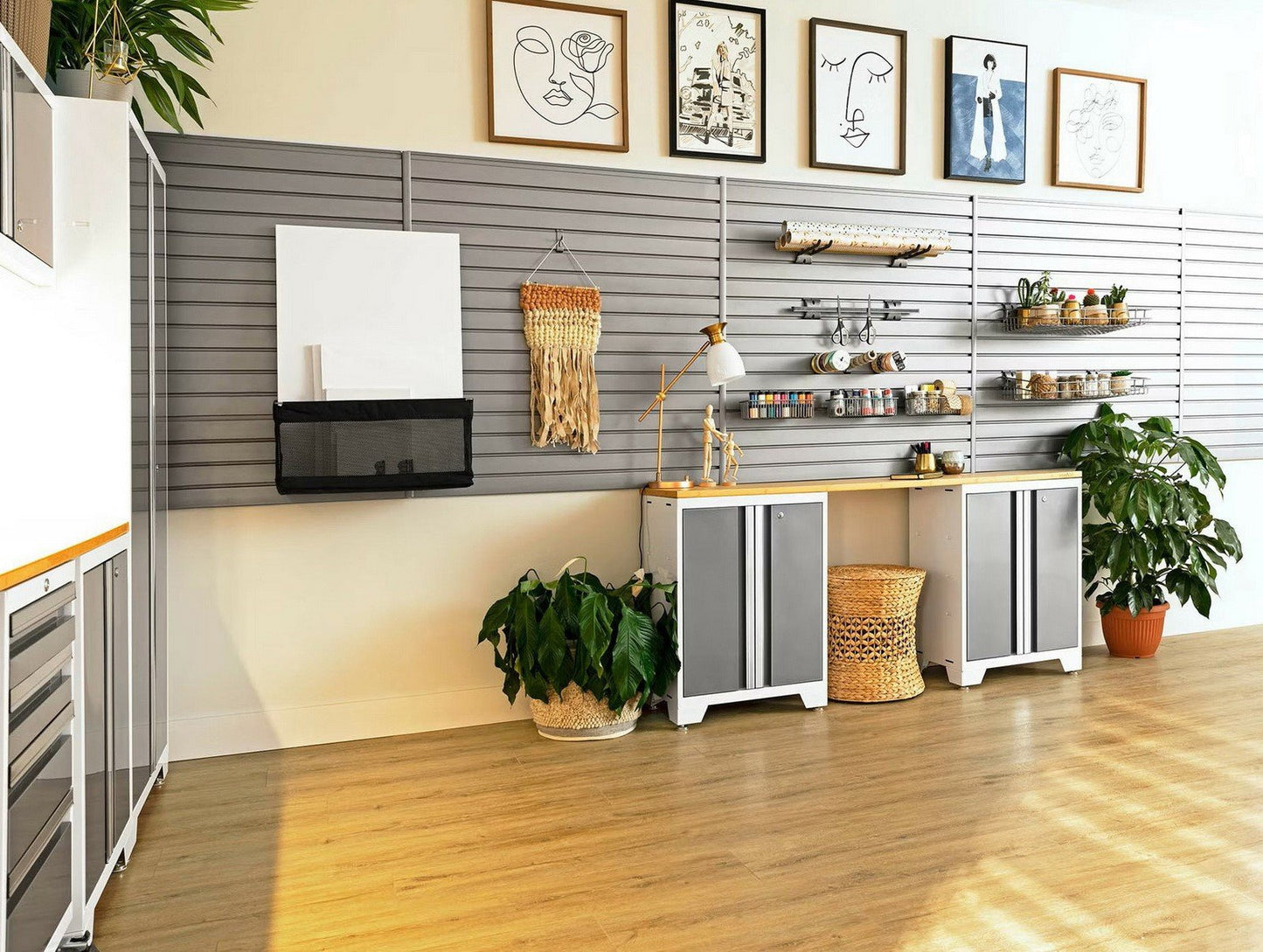 Huge 9 pc Garage Storage Tool Cabinets Set 72" Stainless Steel Top Work Bench