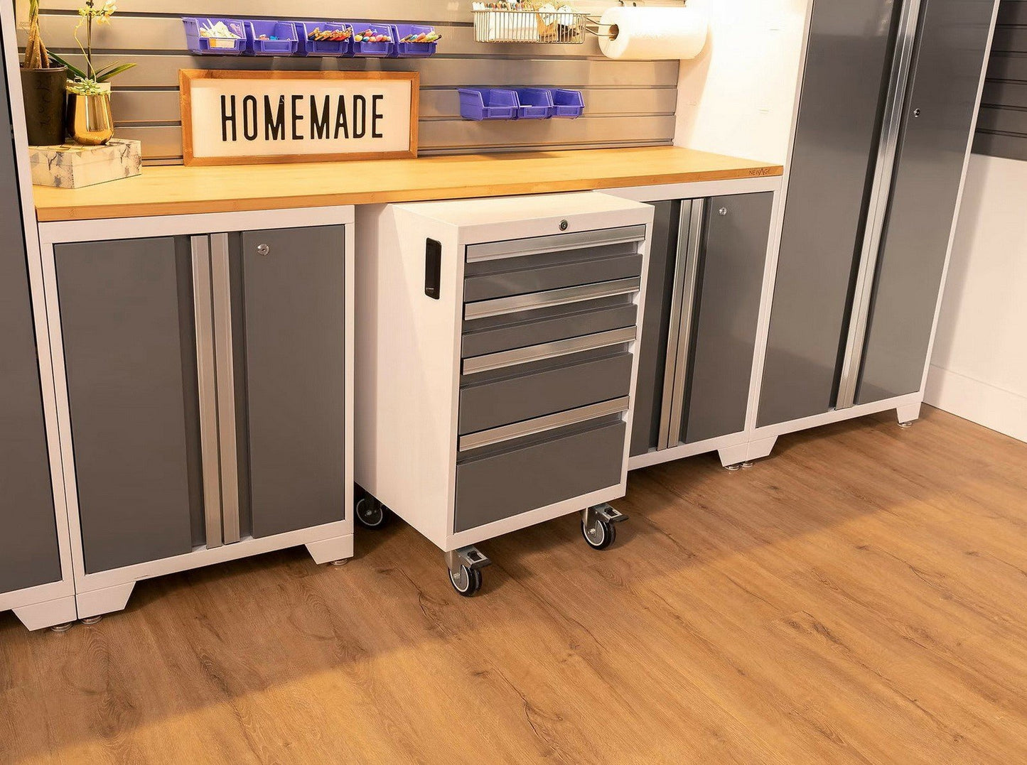 Huge 9 pc Garage Storage Tool Cabinets Set 72" Stainless Steel Top Work Bench