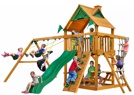 Giant Cedar Wood Playground Play Set Swing Slide Clubhouse Rock Wall
