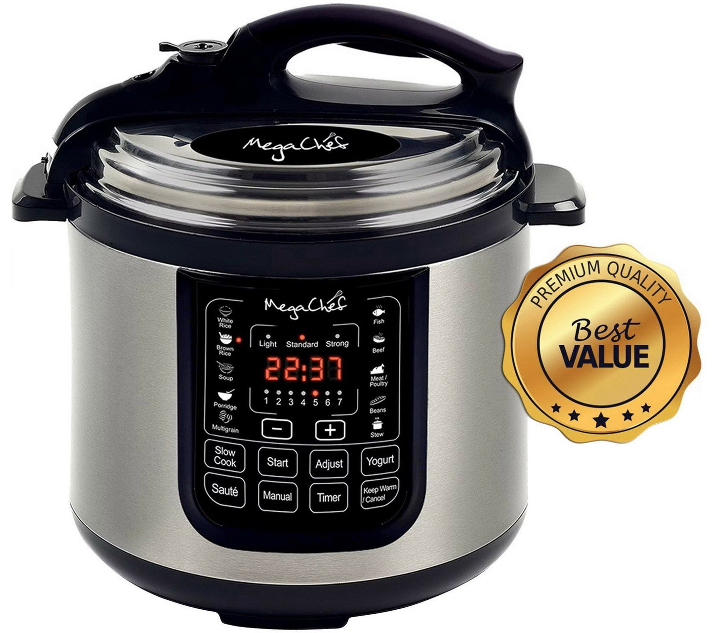 MegaChef 8 Quart Digital Pressure Cooker 1000 Watt Stainless Steel Pot