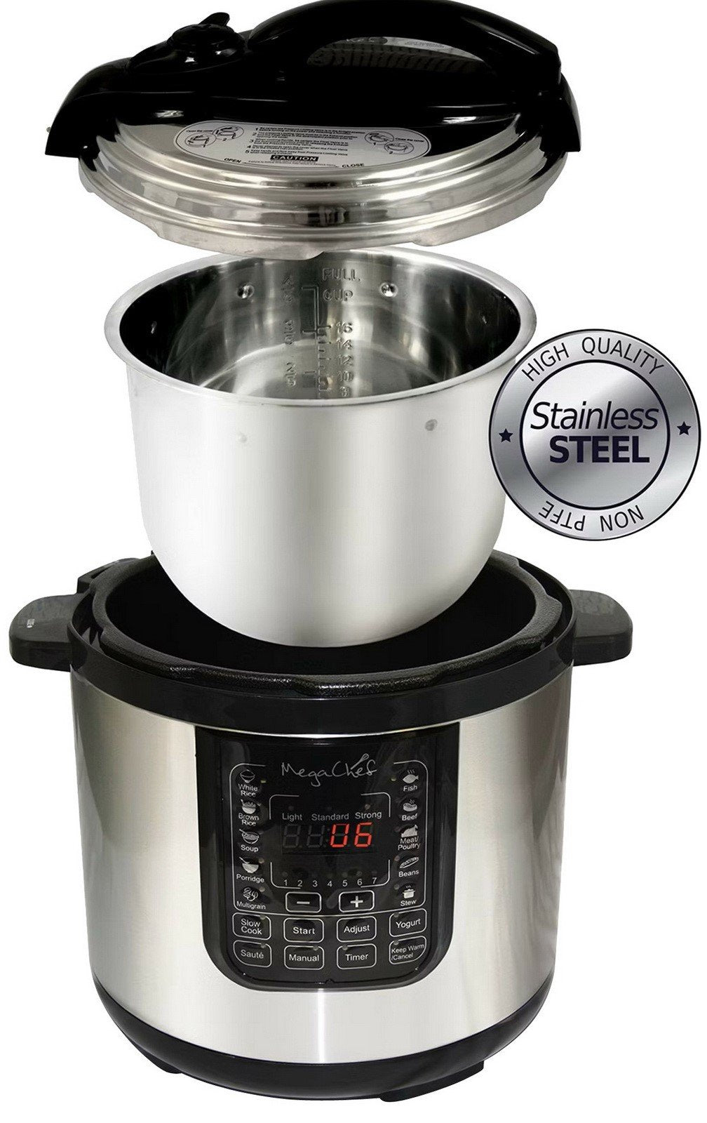 MegaChef 8 Quart Digital Pressure Cooker 1000 Watt Stainless Steel Pot