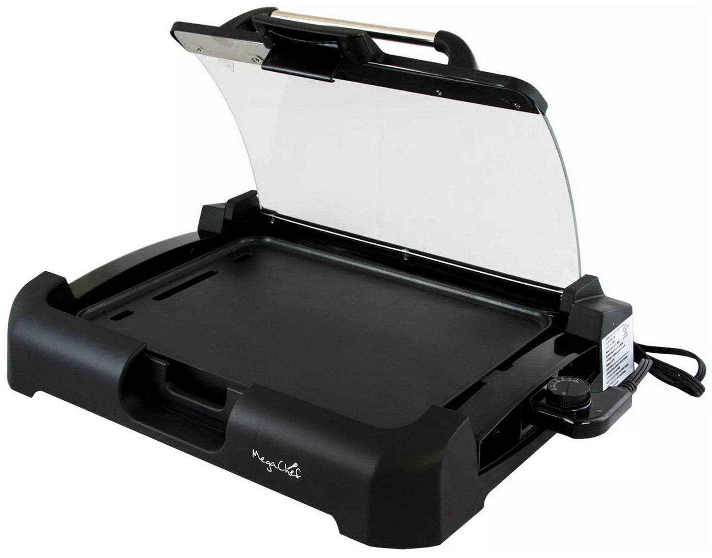 MegaChef Indoor Kitchen Grill Griddle Removable Glass Lid Non-Stick Reversible