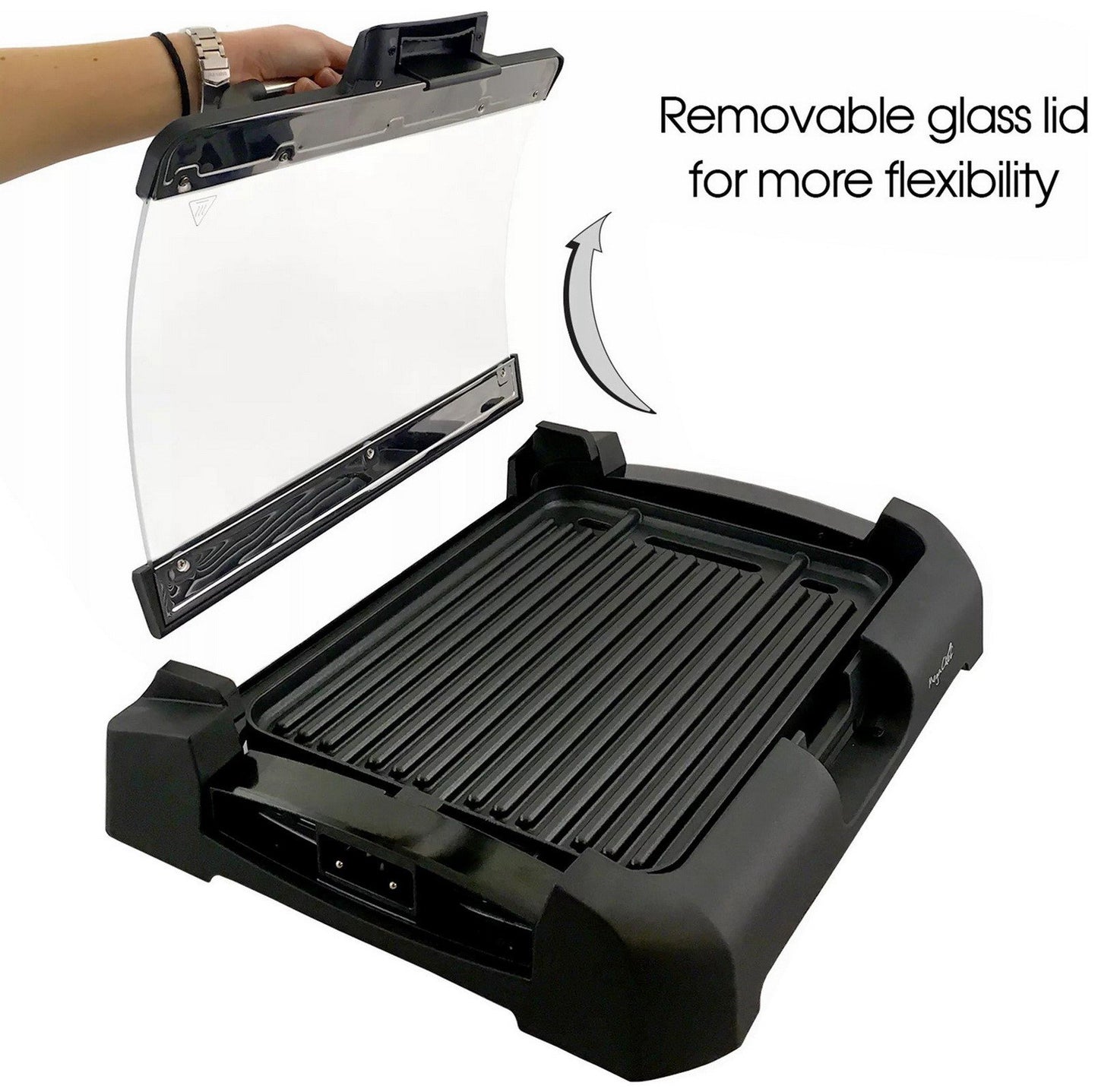 MegaChef Indoor Kitchen Grill Griddle Removable Glass Lid Non-Stick Reversible