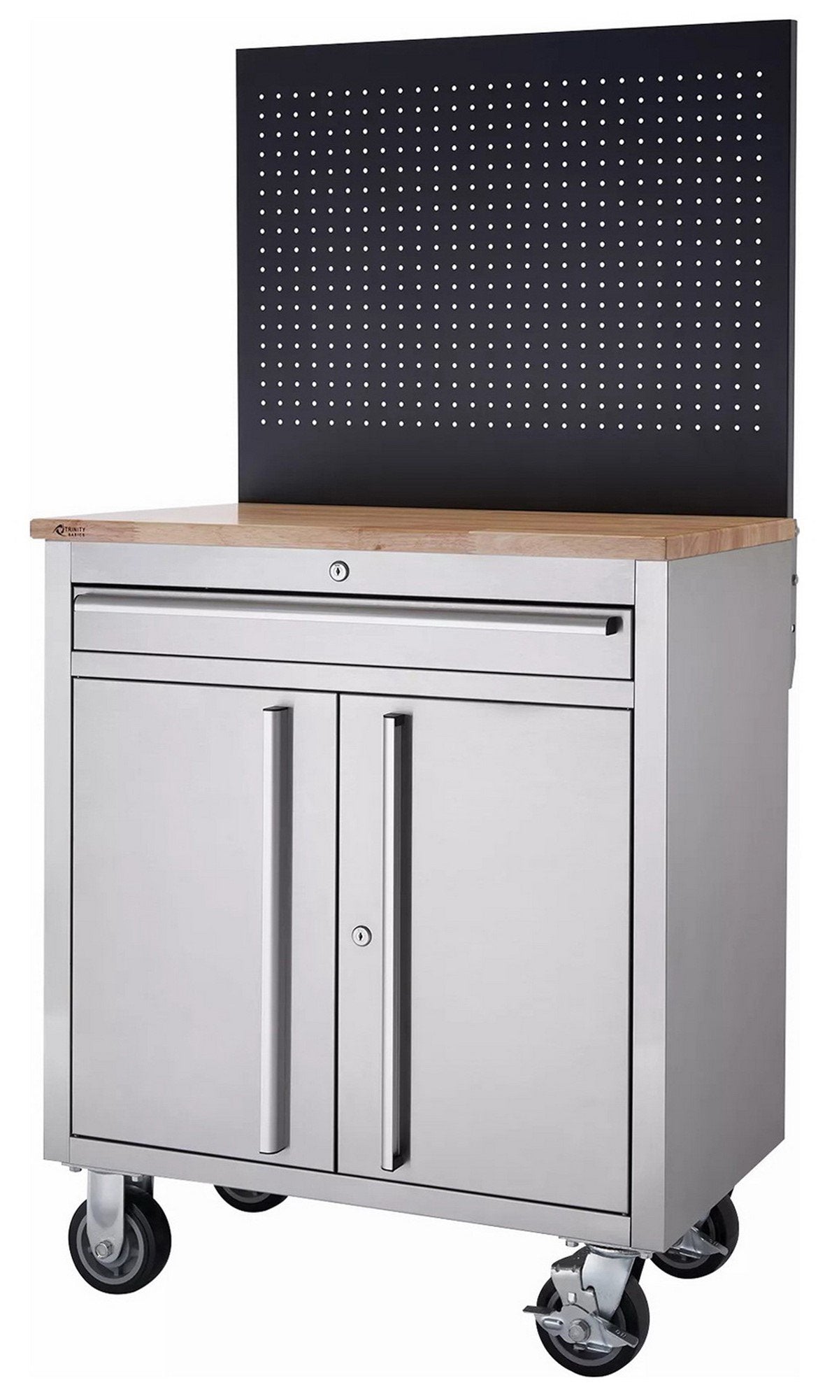 31" Stainless Steel Wood Top Workbench w/ Pegboard Tool Storage Box Work Bench