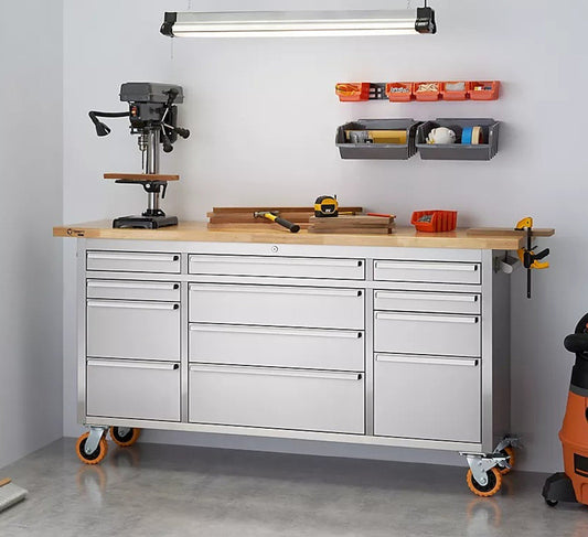 72" Stainless Steel Rolling Workbench 8 Drawer 2 Door Tool Storage Box Cabinet