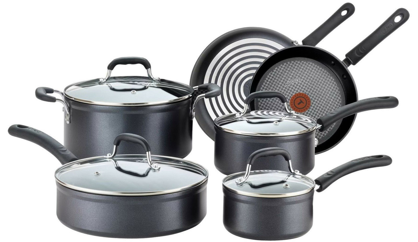 T-fal 10 pc Forged Aluminum Non-Stick Cookware Set Saute Sauce Pans Dutch Oven