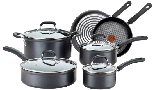 T-fal 10 pc Forged Aluminum Non-Stick Cookware Set Saute Sauce Pans Dutch Oven