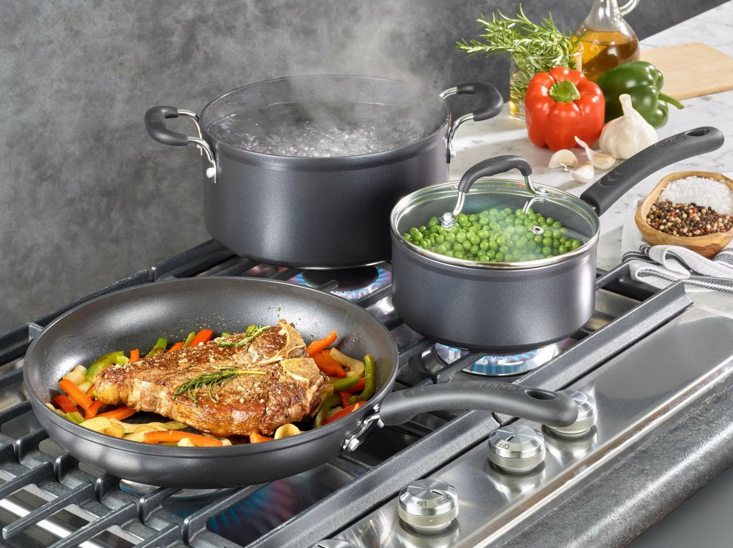 T-fal 10 pc Forged Aluminum Non-Stick Cookware Set Saute Sauce Pans Dutch Oven