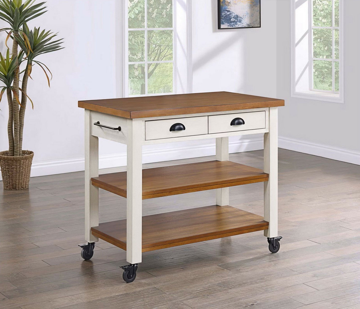 Solid Wood Kitchen Island Cart 2 Drawers 2 Shelves 42" x 24" x 36" High White