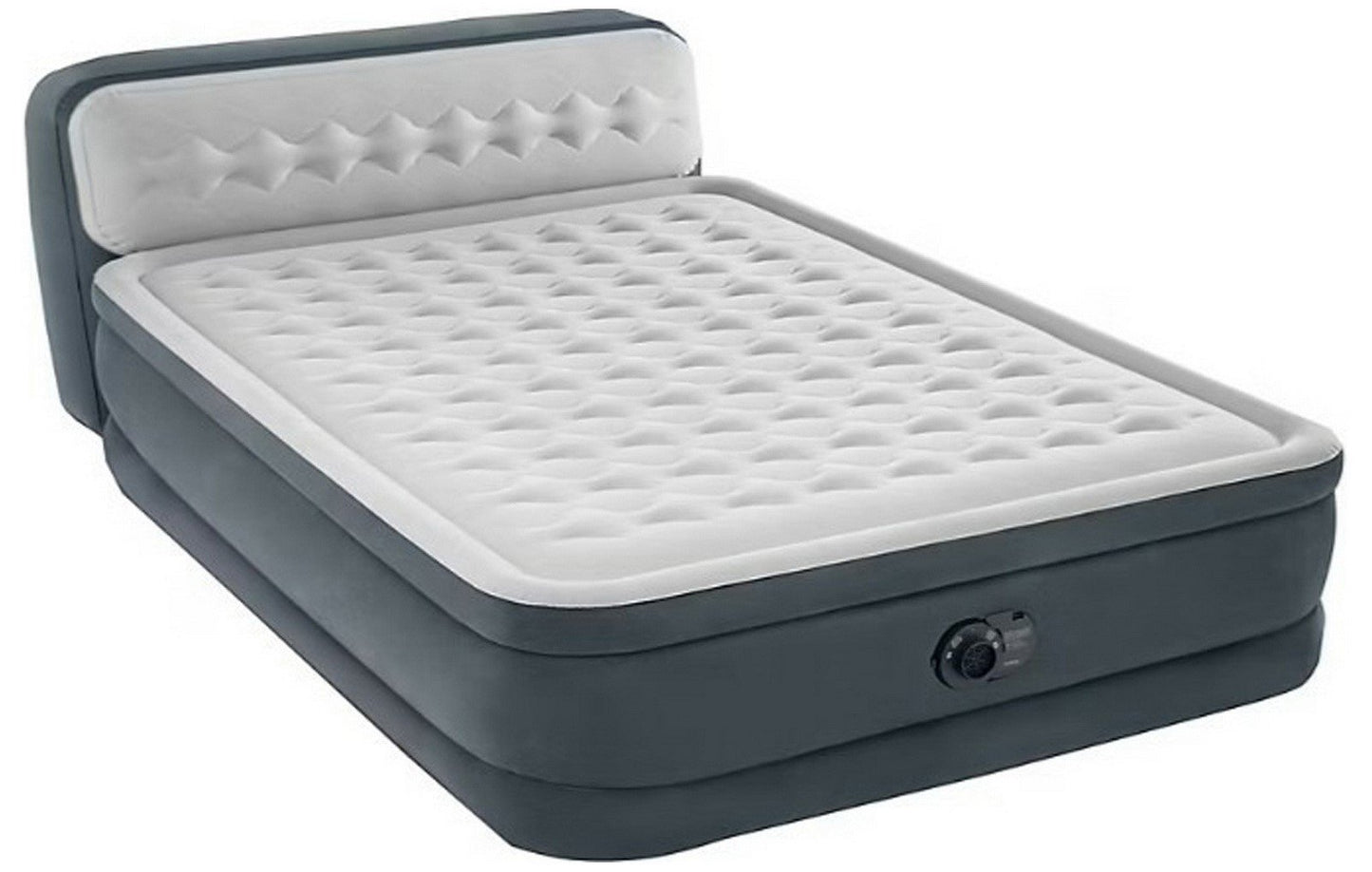 Intex Queen Inflatable Queen Air Bed with Flocked Top Headboard Air Pump Gray