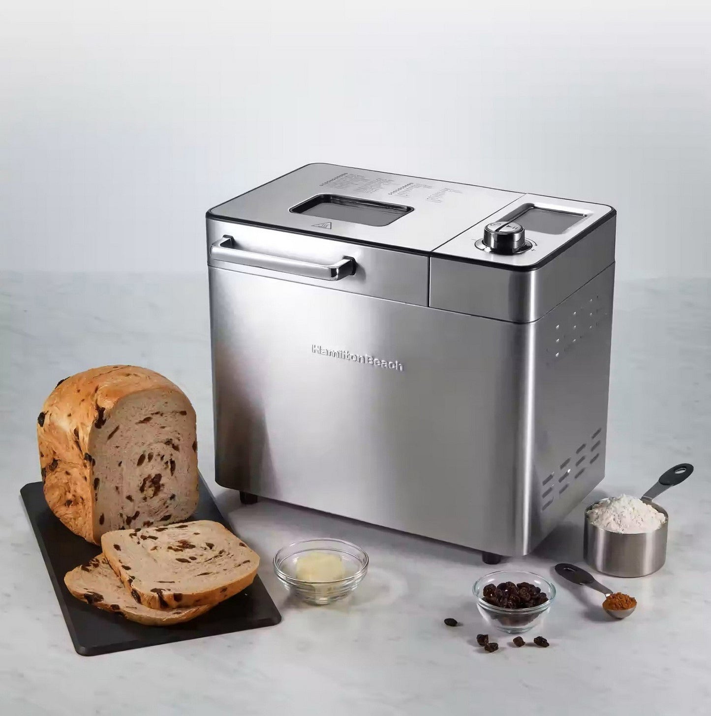 Hamilton Beach Stainless Steel Bread Maker with Fruit Nut Dispenser 21 Settings