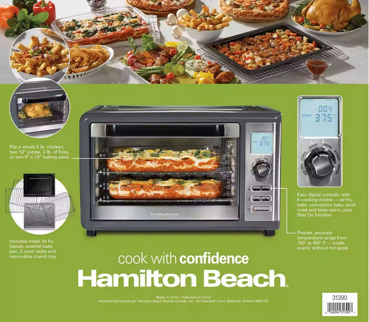 Hamilton Beach Stainless Steel XL Digital Air Fryer Oven Extra Large Capacity