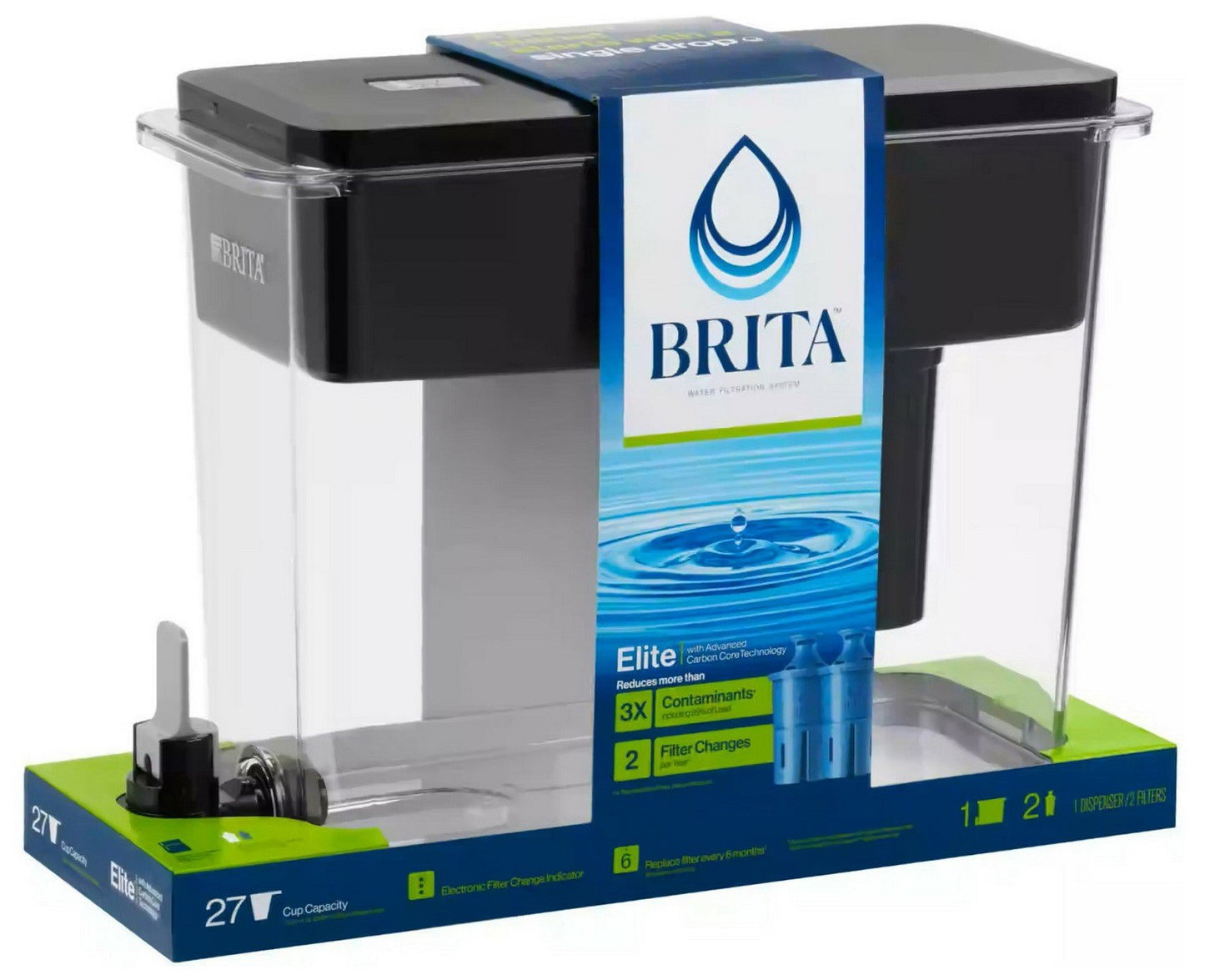 Brita 27 Cup Filtered Water Dispenser with 2 Elite Filters