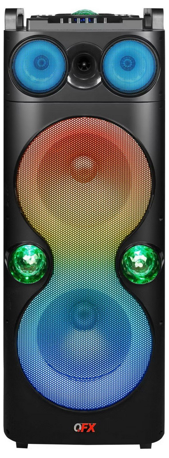 QFX Portable Bluetooth Party Speaker Dual 12" Woofers Battery and LED Lights