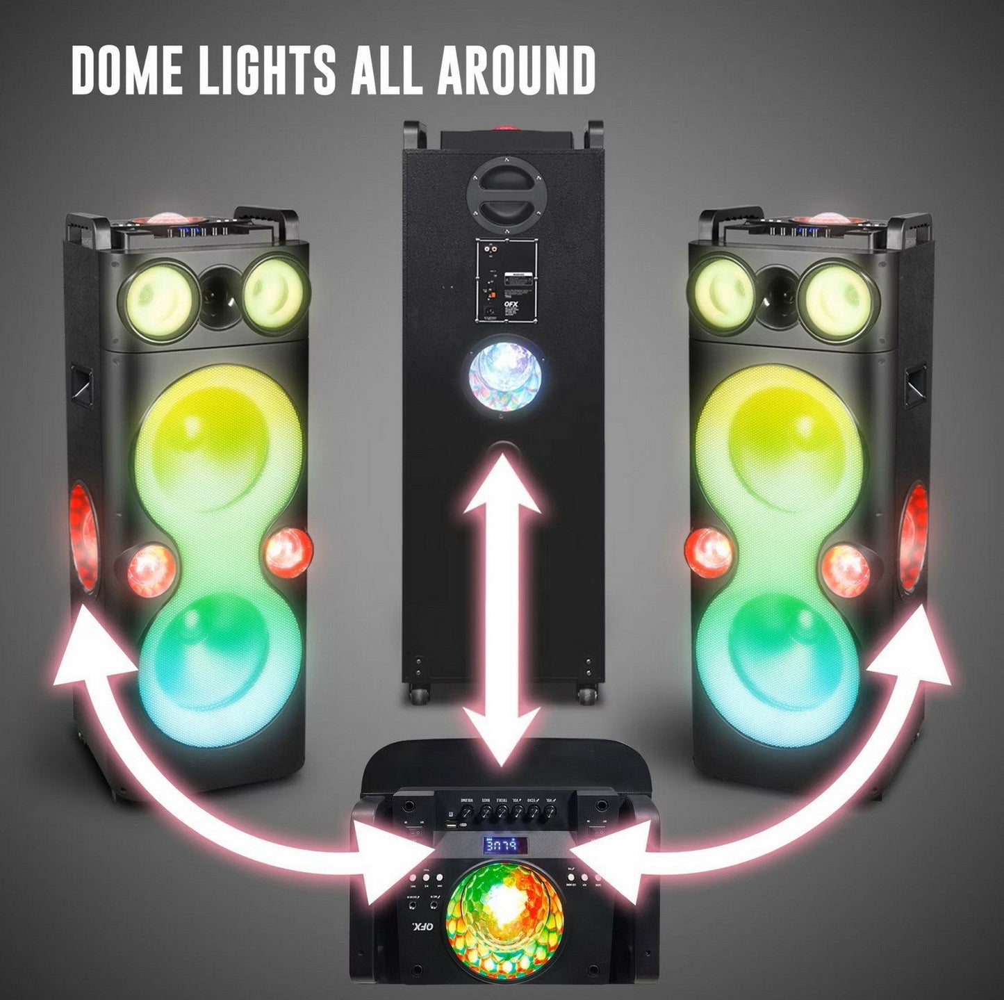 QFX Portable Bluetooth Party Speaker Dual 12" Woofers Battery and LED Lights