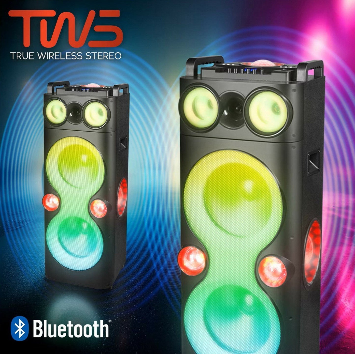 QFX Portable Bluetooth Party Speaker Dual 12" Woofers Battery and LED Lights