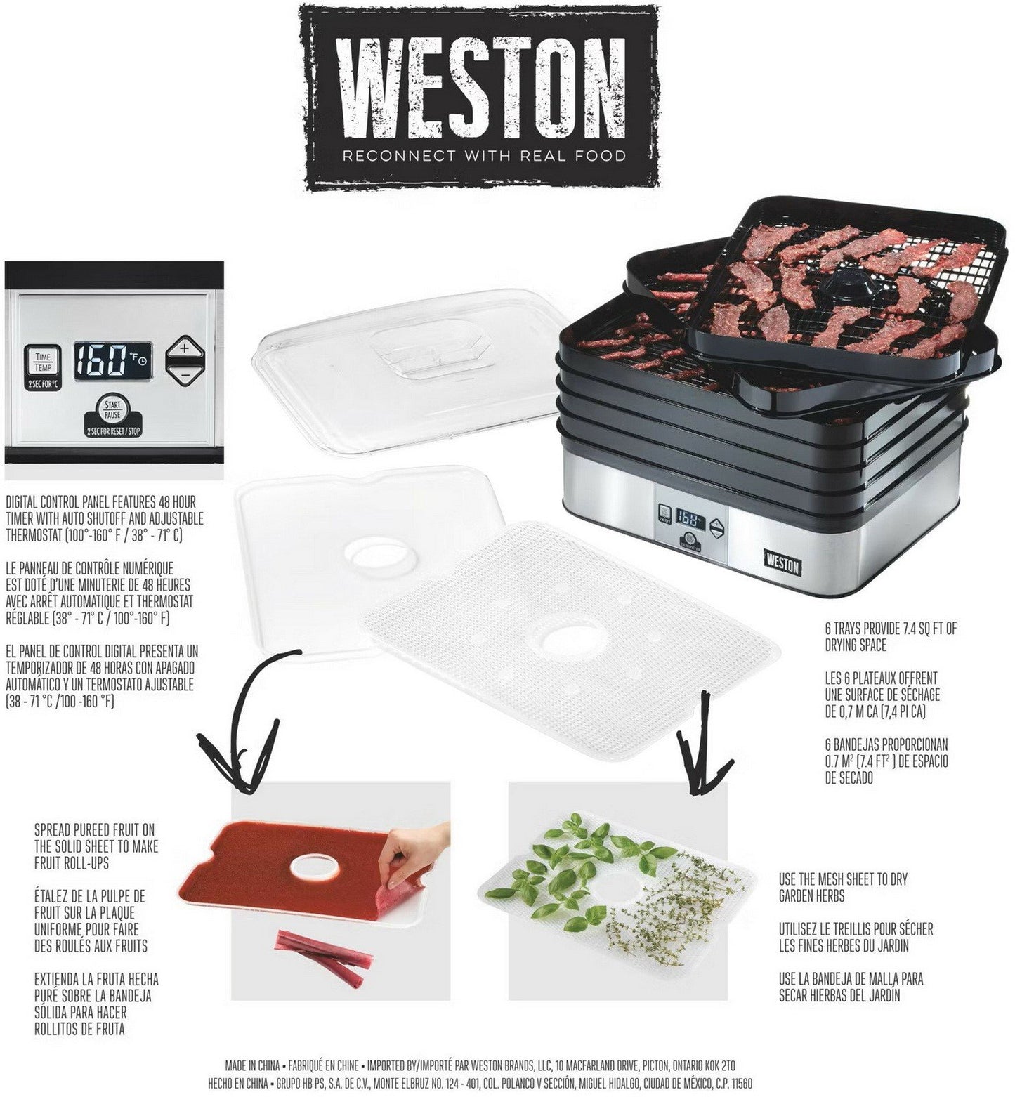 Weston Stainless Steel Digital Food Dehydrator 48 Hour Timer
