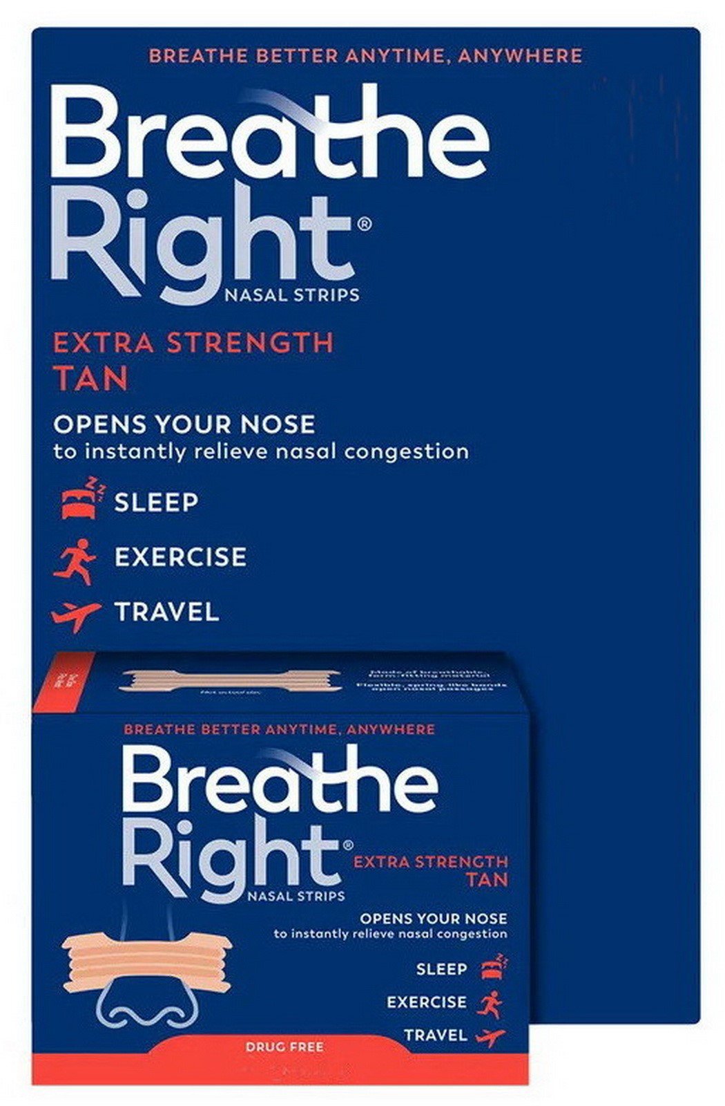 Breathe Right Nasal Strips Extra Strength Tan Snoring Relief 72 144
