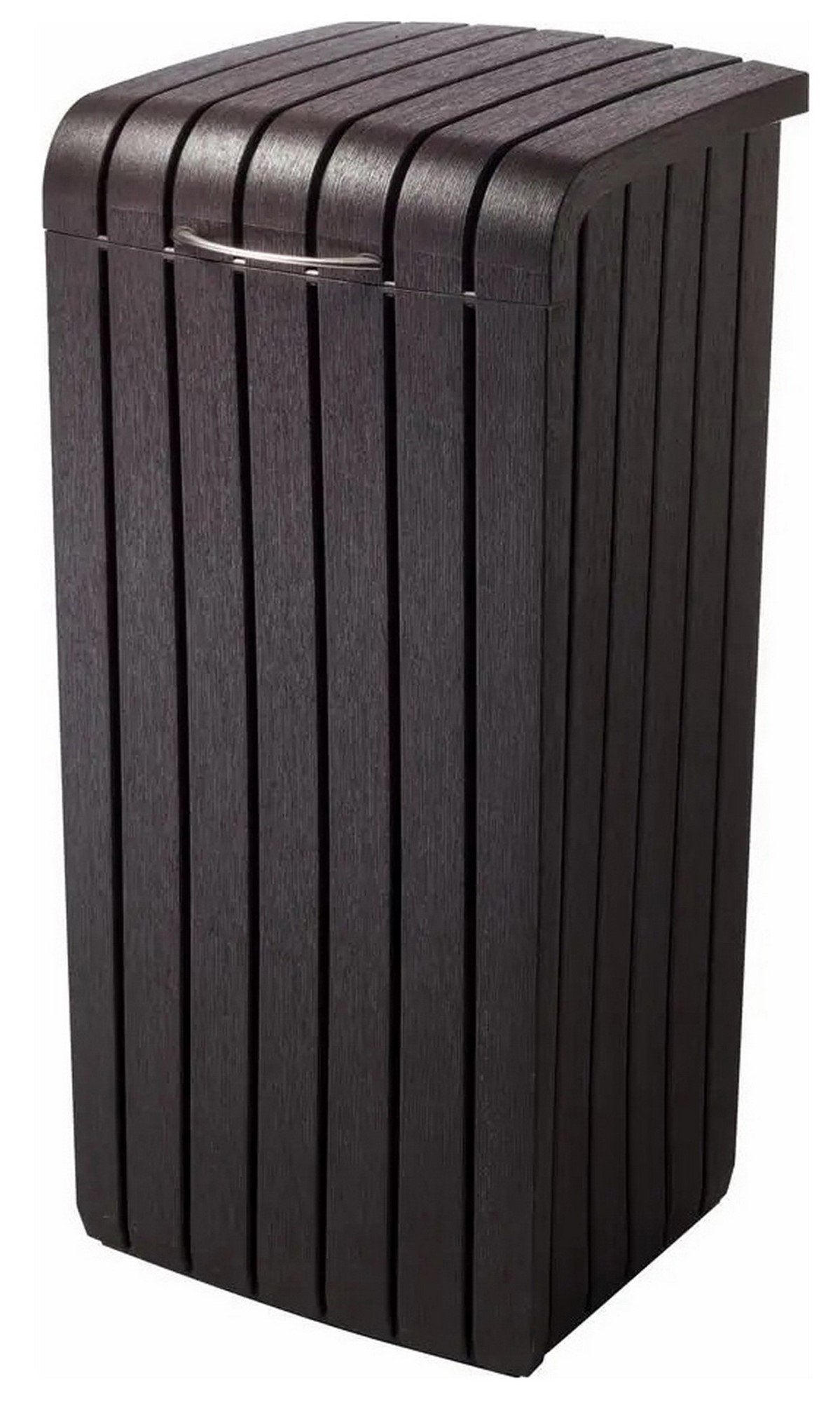 Keter 39 Gallon Indoor Outdoor Trash Can Waste Bin Brown Wood Grain Finish