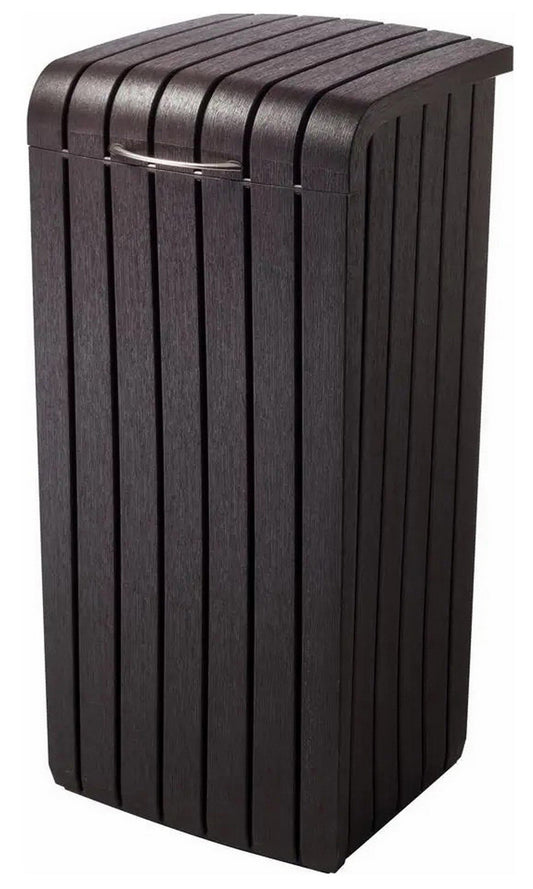 Keter 39 Gallon Indoor Outdoor Trash Can Waste Bin Brown Wood Grain Finish