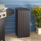 Keter 39 Gallon Indoor Outdoor Trash Can Waste Bin Brown Wood Grain Finish