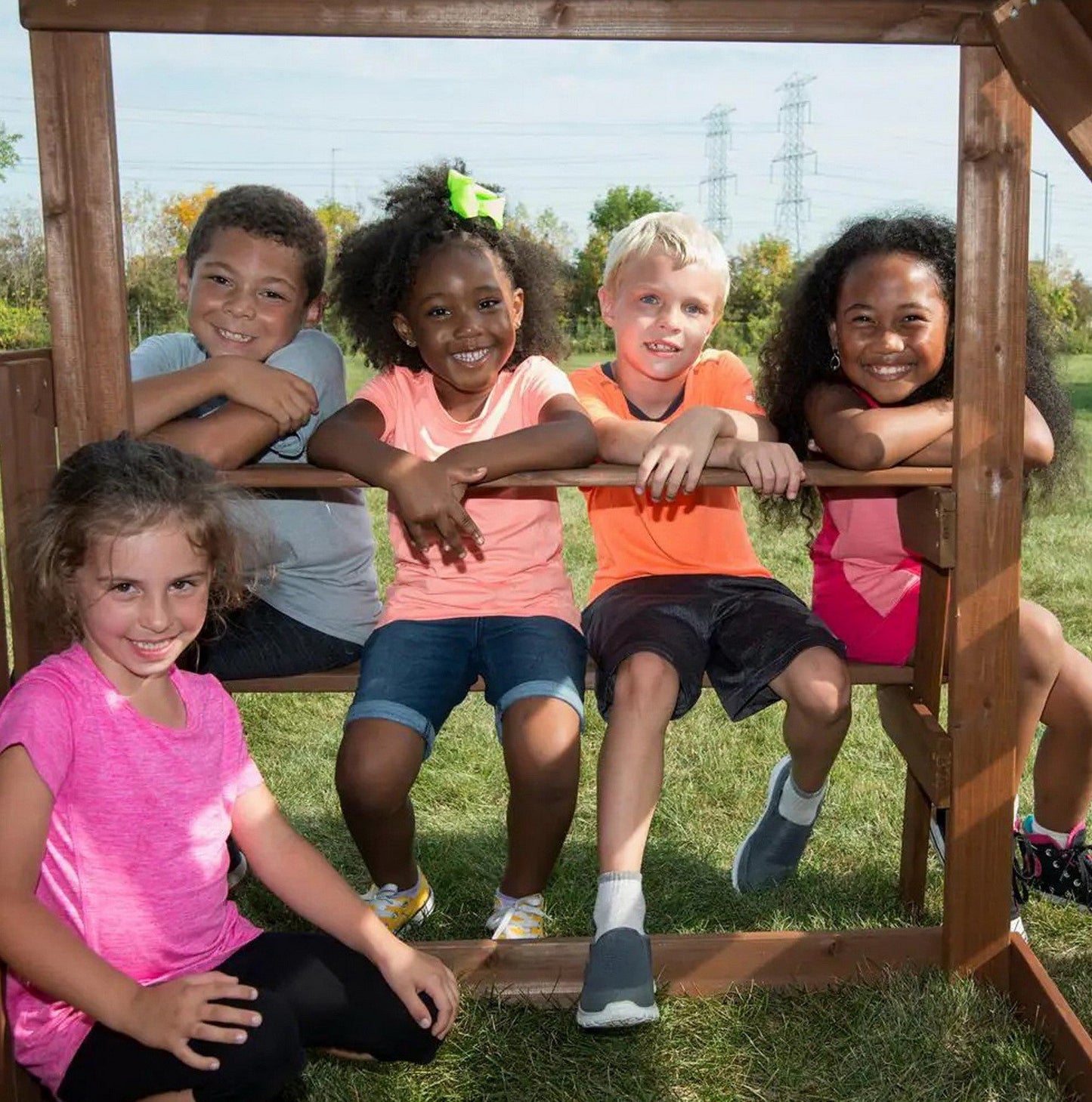 Huge Wooden Outdoor Playset Swing Set Monkey Bars Slide Rock Wall & Accessories