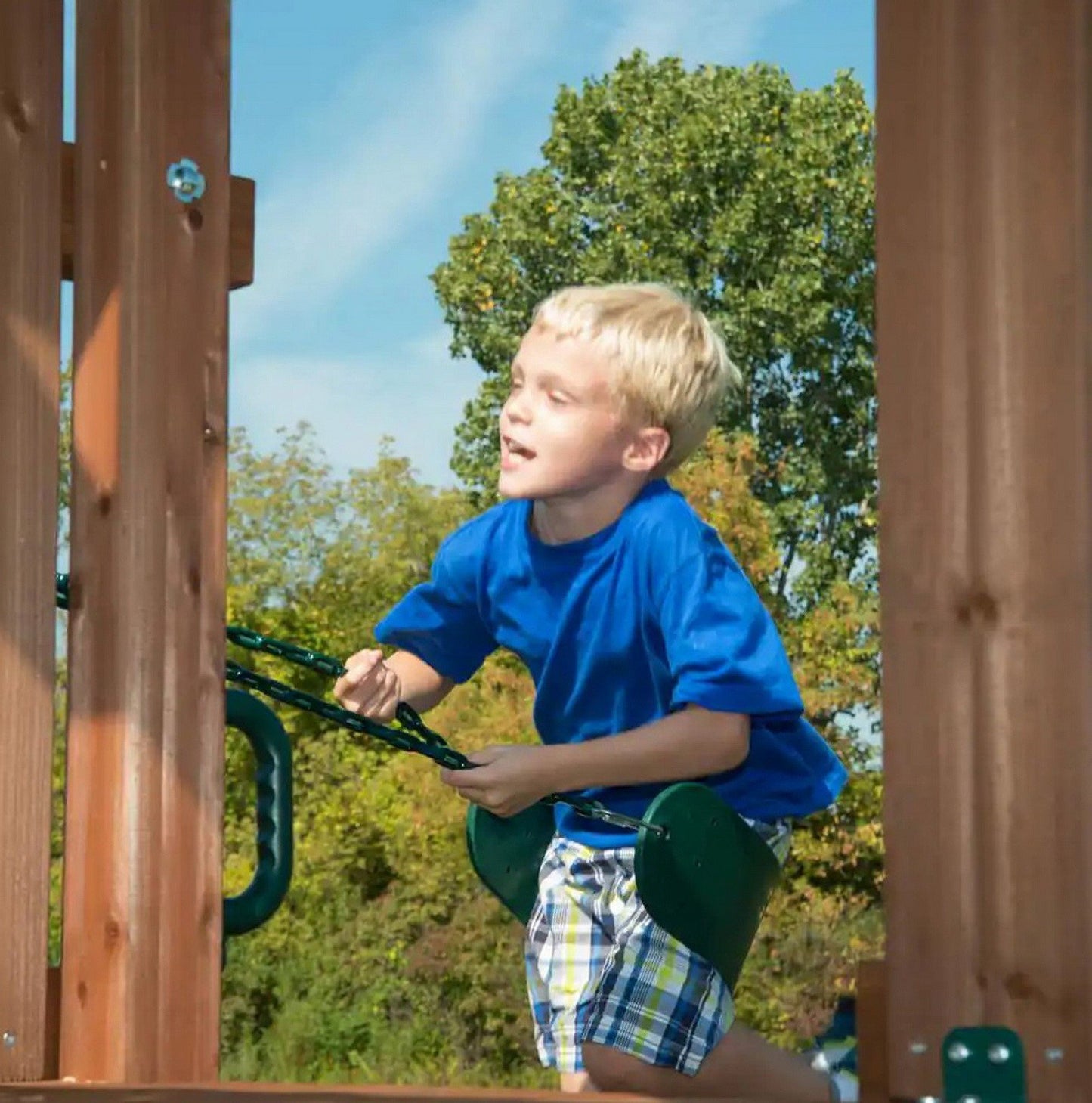Huge Wooden Outdoor Playset Swing Set Monkey Bars Slide Rock Wall & Accessories