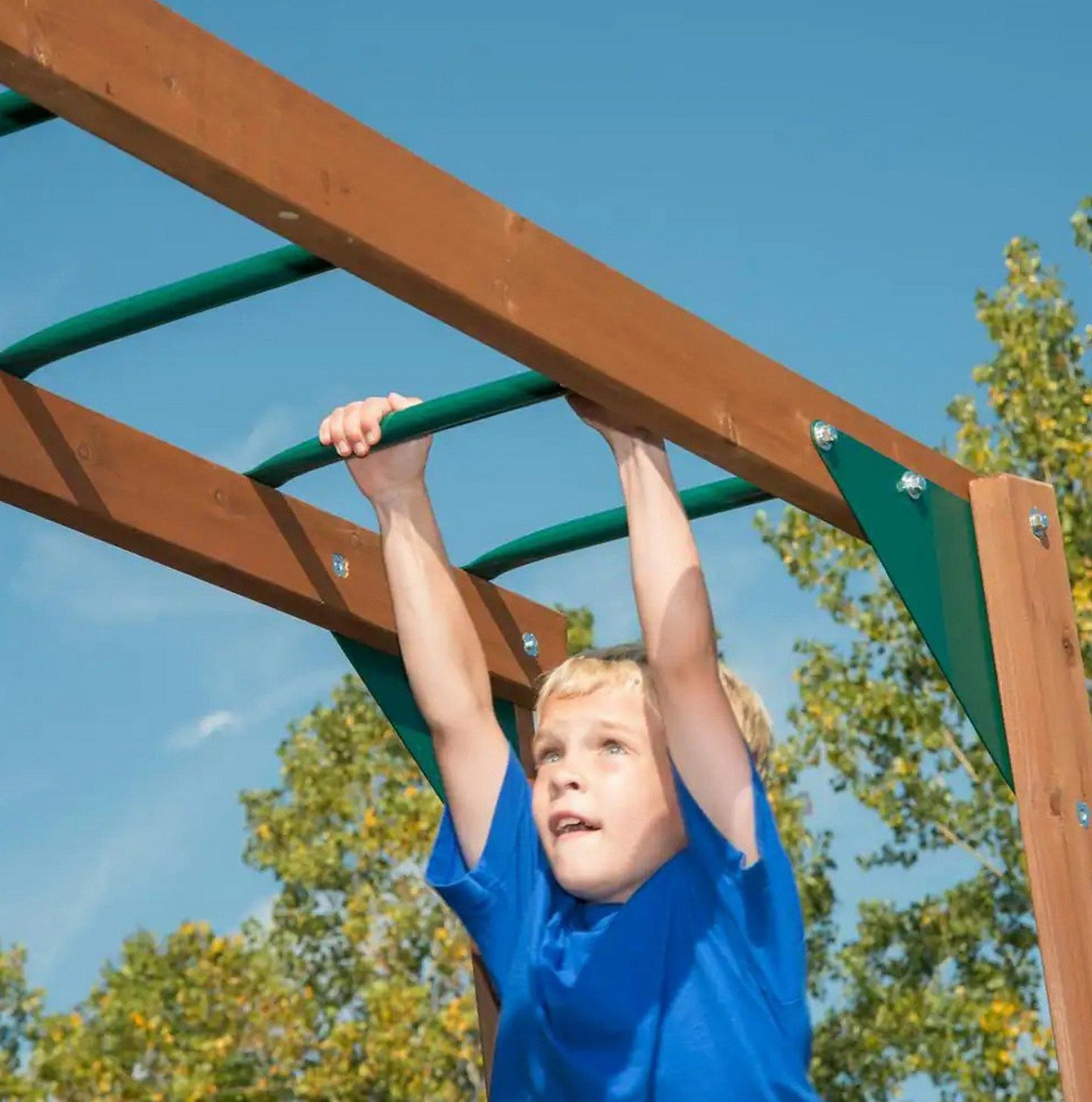 Huge Wooden Outdoor Playset Swing Set Monkey Bars Slide Rock Wall & Accessories