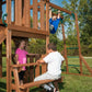 Huge Wooden Outdoor Playset Swing Set Monkey Bars Slide Rock Wall & Accessories