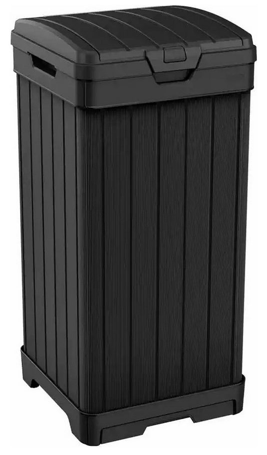 Keter Indoor Outdoor Trash Can 39 Gallon Capacity Waste Bin Wood Grain Finish