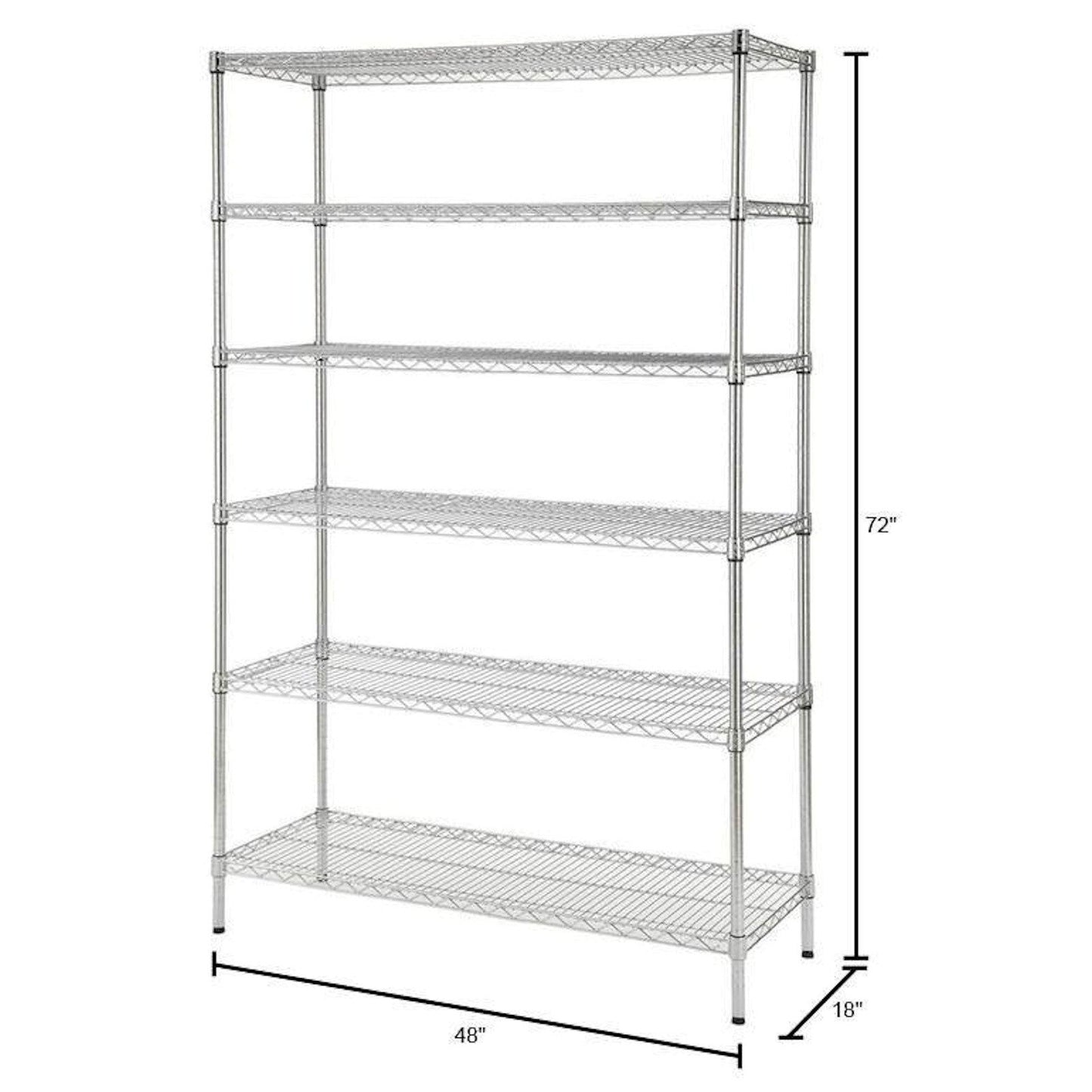 6 Tier Commercial Heavy Duty Steel Wire Shelving Storage Rack 72" x 48" x 18"