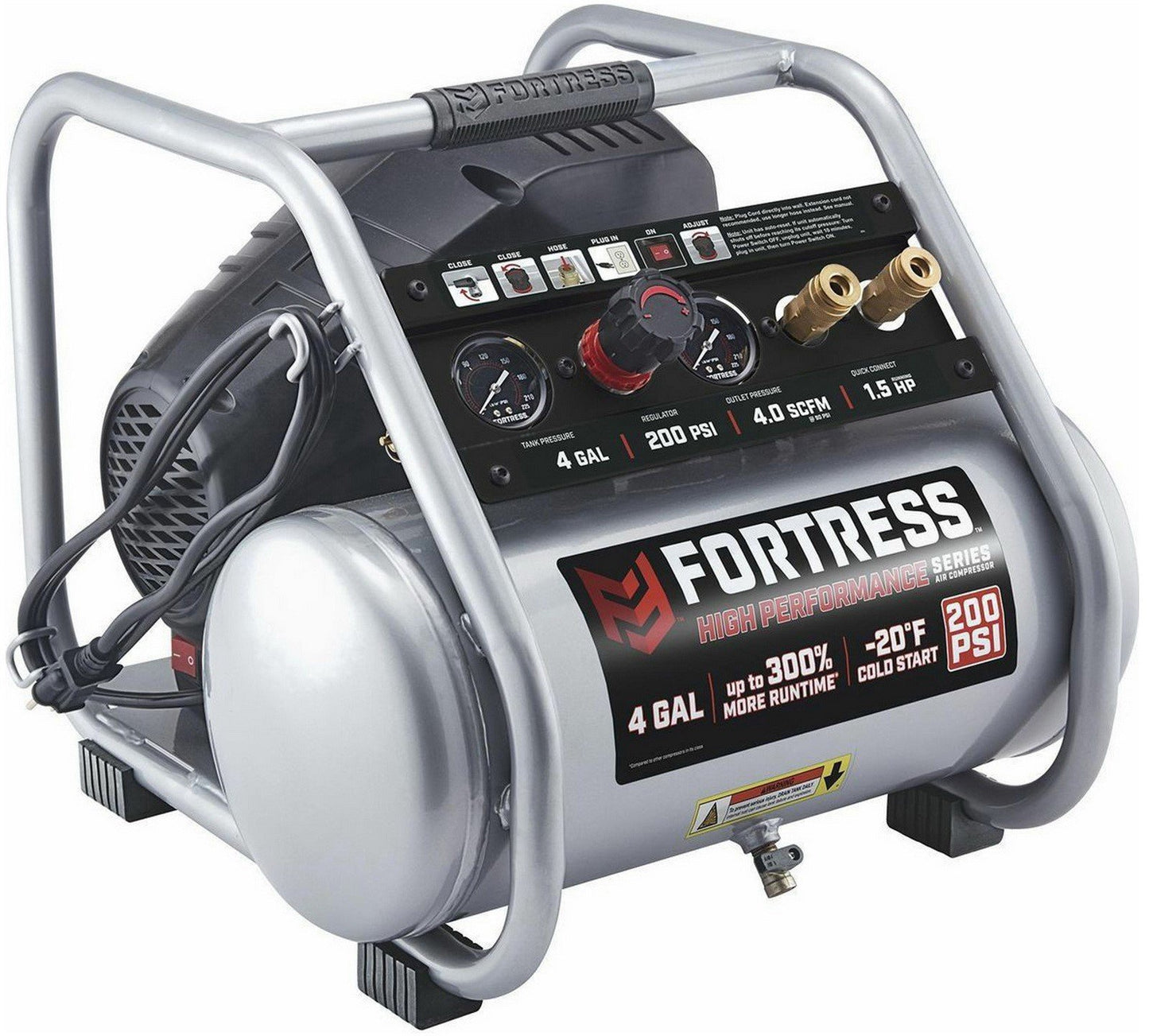 4 Gallon 200 PSI Jobsite Air Compressor High Performance Oil-Free Hand Carry